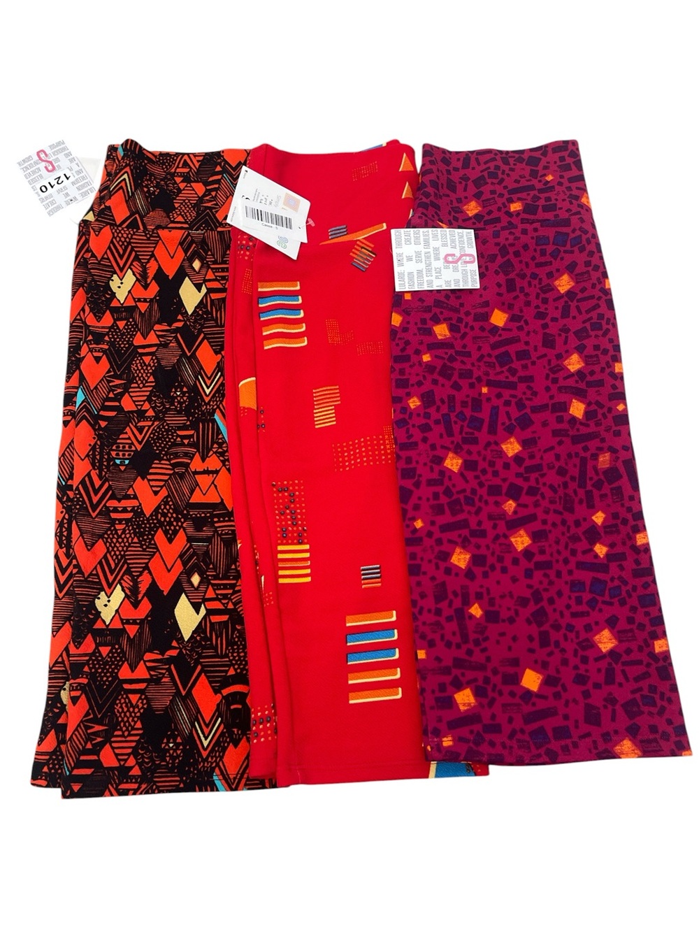 LuLaRoe Women's Red, Orange & Pink Patterned Pencil Skirts - Trio Lot